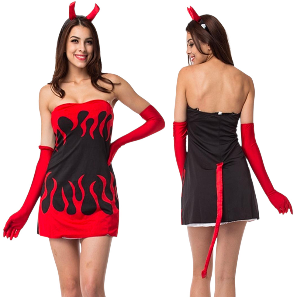 Sexy Maleficent Ox Devil Reversible Angel Pencil Tube Dress Halloween Costume